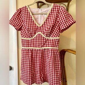 Romper Unique Vintage Shorts Red White Gingham Check Daisy Trim Size L10-12
